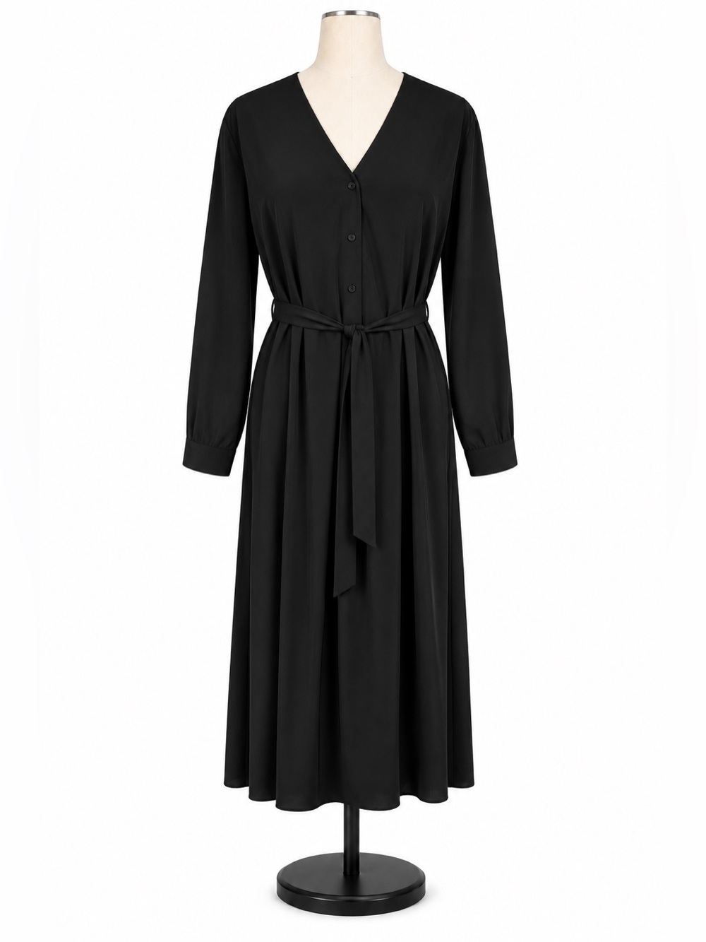 OAK + FORT Black Button Down Tie Waist Dress w/ Pockets Size Large